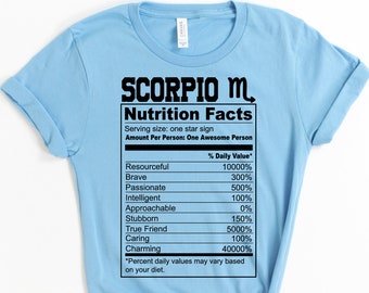 Scorpio Nutrition Facts, Scorpio Shirt, Scorpio Gift, Gift For A Scorpio, Scorpio Merch, Scorpio Apparel, Scorpio Birthday Shirt