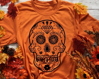 Sugar Skull, Halloween Skull Gift, Halloween Shirt, Spooky Shirt, Skull Shirt, Sugar Skull Head, Sugar Skull Gifts, Halloween Sugar Skull