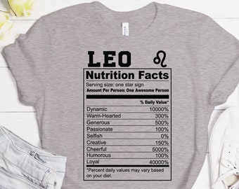 Fakty o wartościach odżywczych Leo, Koszulka Leo, Prezent Leo, Prezent dla Leo, Towary Leo, Odzież Leo, Zabawny prezent Leo, Koszulka z Zodiakiem Leo, Prezent urodzinowy Leo