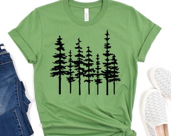 Chemise de pin, arbres à feuilles persistantes, t-shirt forestier, chemise de camping, cadeau d’amoureux de la nature, chemise d’arbres, chemise de randonnée, tee-shirt de camping, cadeau pour randonneur