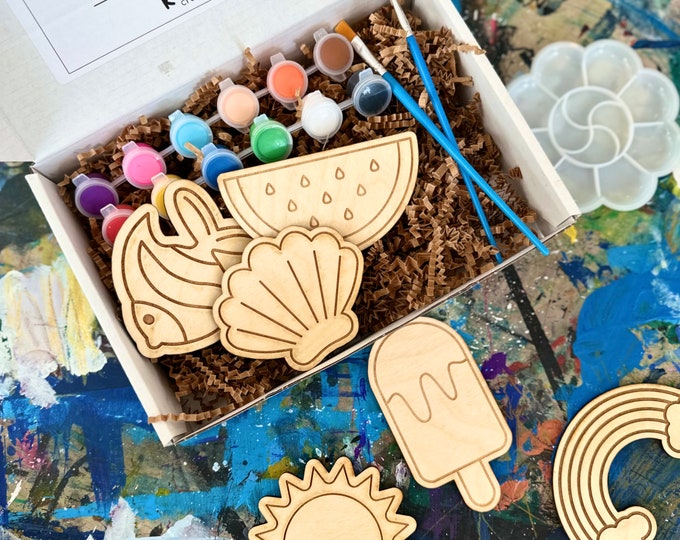DIY Summer Coloring Kit for Kids, Wooden Paint Kit, Wooden to Paint, Kids Painting Kit, Wooden Toys for Kids, Summer Craft, Craft Kit