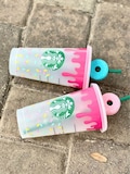Sprinkled Donut Starbucks Coffee Tumbler | Icing with Sprinkles Starbucks Cup- Free Donut Topper