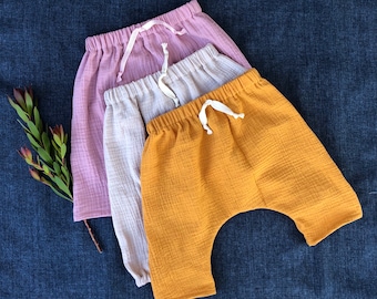 Organic Double Gauze Children's Harem pants. Unisex baby clothes.