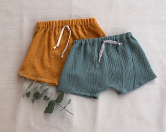 Organic Double Gauze Harem Shorts. Organic muslin kids shorts, Unisex baby clothes.