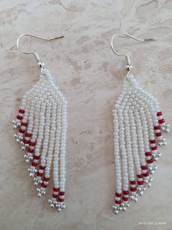 Beautiful Native Style, Fringe Earrings, Hand made unique 1 of 1.