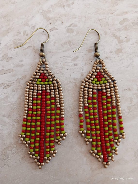 Beautiful Native Style, Fringe Earrings, Hand made unique 1 of 1.