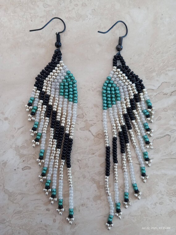 Beautiful Native Style, Fringe Earrings, Hand made unique 1 of 1.
