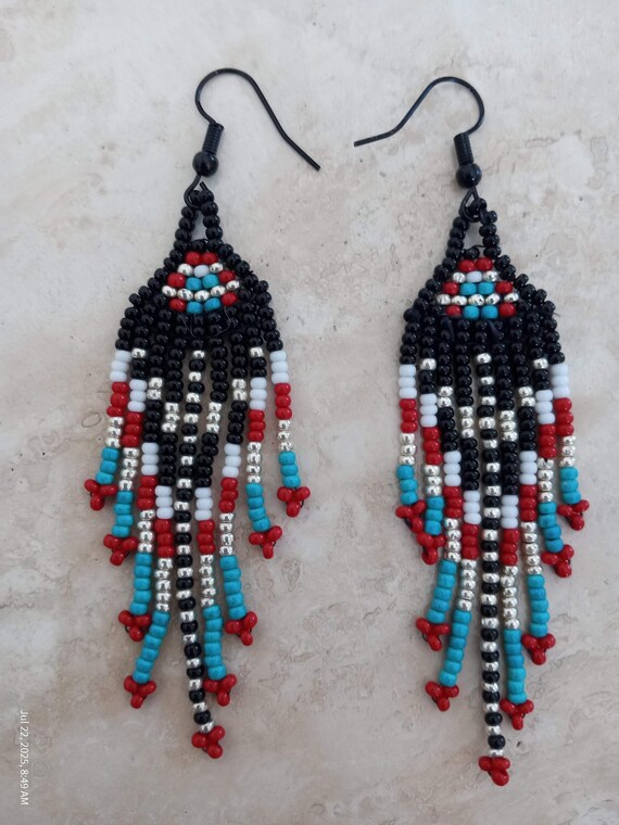 Beautiful Native Style, Fringe Earrings, Hand made unique 1 of 1.