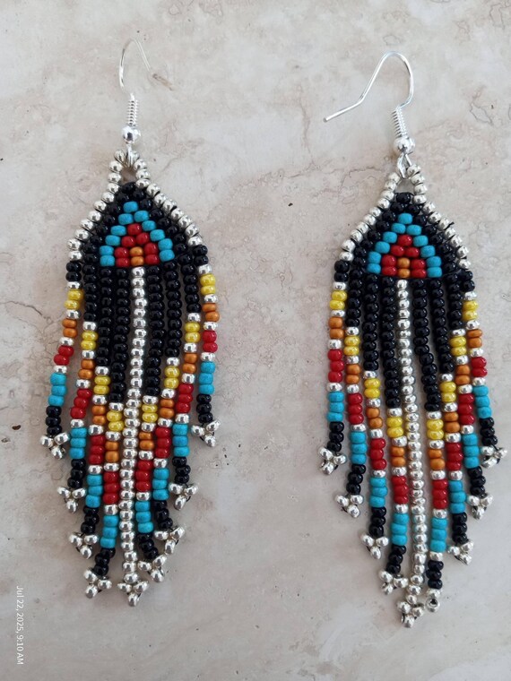Beautiful Native Style, Fringe Earrings, Hand made unique 1 of 1.