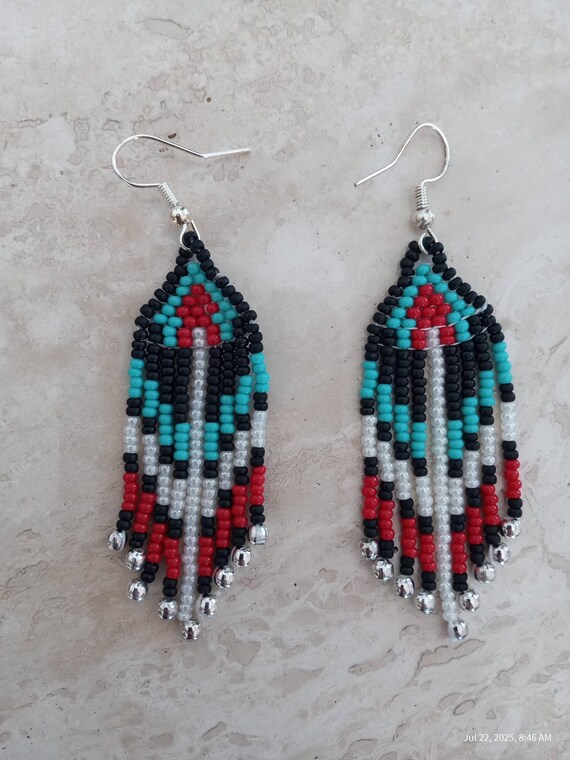 Beautiful Native Style, Fringe Earrings, Hand made unique 1 of 1.