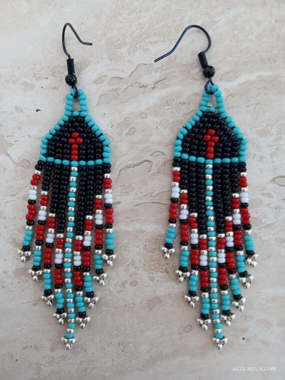 Beautiful Native Style, Fringe Earrings, Hand made unique 1 of 1.