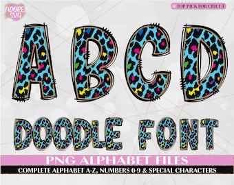Glitter Cheetah Print Doodle font, Hand Drawn Doodle Font, Sublimation Font PNG, Patterned Alphabet, Hand Drawn Doodle font, Doodle Alphabet