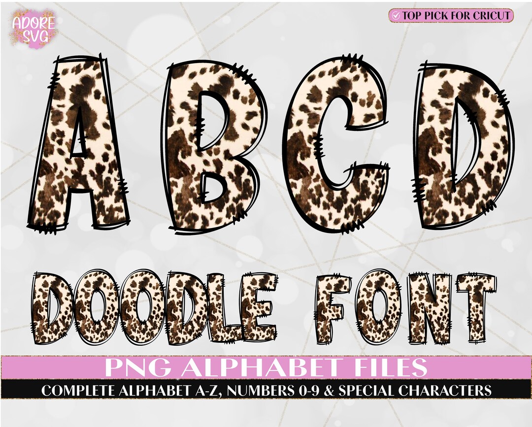 Rustic Cowhide Doodle Alphabet Letters PNG, Cow Print Doodle Font, Cow