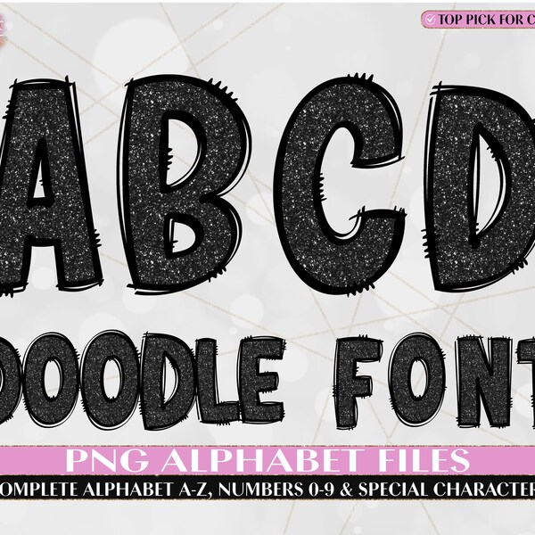 Glitter Doodle Letters PNG, Glitter Doodle font, Glitter doodle font letters, Hand Drawn Doodle, Glitter Doodle Font Alpha Set PNG