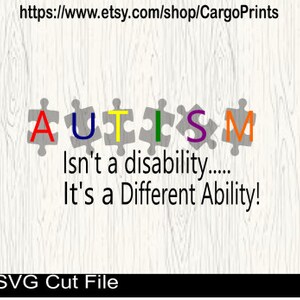 Autism isnt a disability, its a different ability: Autism Awareness SVG, PNG, Sublimation graphic