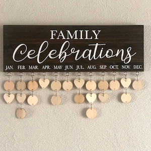 Family Celebration Hanging Calendar Wood Sign | Handpainted Birthday and Anniversary Wall Calendar | Customizable Family Birthdays
