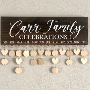 Custom Name Celebration Hanging Calendar | Handpainted Birthday and Anniversary Wall Calendar | Customizable Family Birthdays