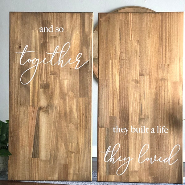 And So Together | They Built a Life They Loved | Set of 2 Wood Signs for the Home, Anniversary Couples Gifts | Set of 2 Master Bedroom Art