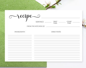 Blank Recipe Cards, Bridal Shower Recipe Printable, Simple Minimalist Recipe Cards 4x6 - INSTANT DOWNLOAD