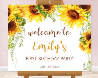 EDITABLE Sunflower Birthday Welcome Sign, Digital Welcome Template • INSTANT DOWNLOAD • SUN01