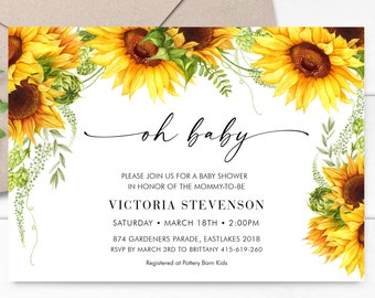 Sonnenblume Baby Shower Einladung: Gender Neutral Floral Vorlage
