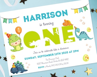 Dinosaur 1st Birthday Invitation Template (Digital)