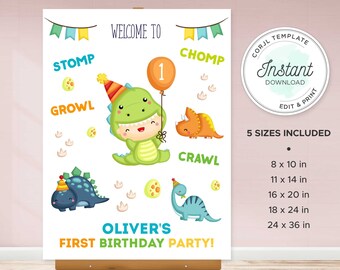 Editable Dinosaur Birthday Welcome Sign, Printable Dinosaur Decor, Corjl Template, DN19