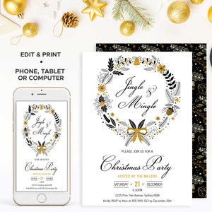 Jingle and Mingle Christmas Party Invitation, Holiday Party Invitation, INSTANT DOWNLOAD - MERRY