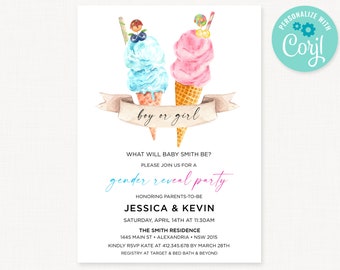 Eiscreme Gender Reveal Einladung: Er oder Sie Party (Digitaler Download)