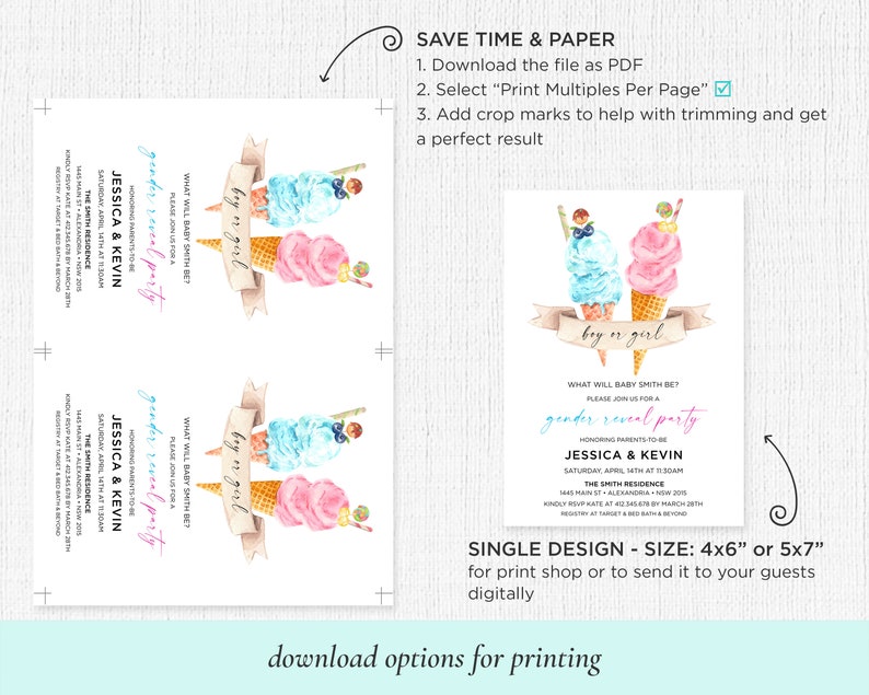 Eiscreme Gender Reveal Einladung: Er oder Sie Party (Digitaler Download) Bild 9