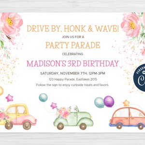Drive By Birthday Invitation Editable Template Quarantine Birthday Parade Invite Honk Wave Cars Corjl, DB1