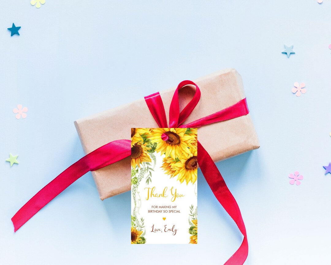 Sunflower Birthday Favor Tag Template, Thank You Tags, Printable ...
