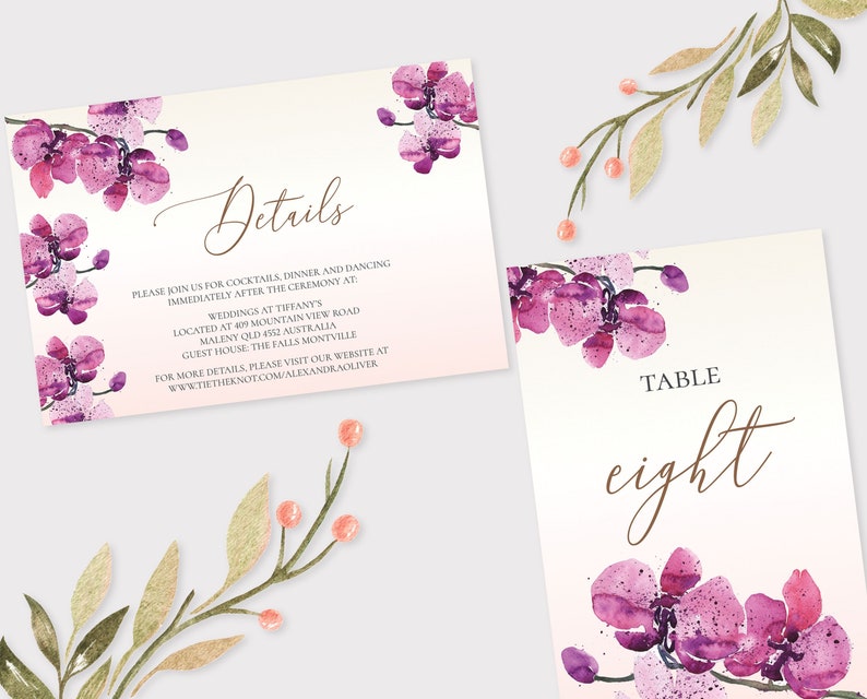 Printable Purple Invitation Orchid Wedding Invitation Suite ORC19