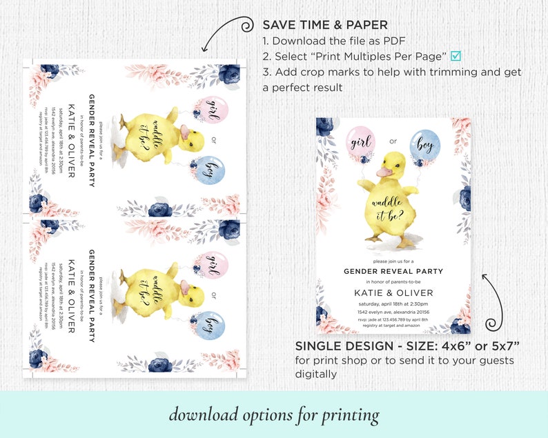 Duck Gender Reveal Invitation: Waddle it Be, He or She (Corjl Template) image 7