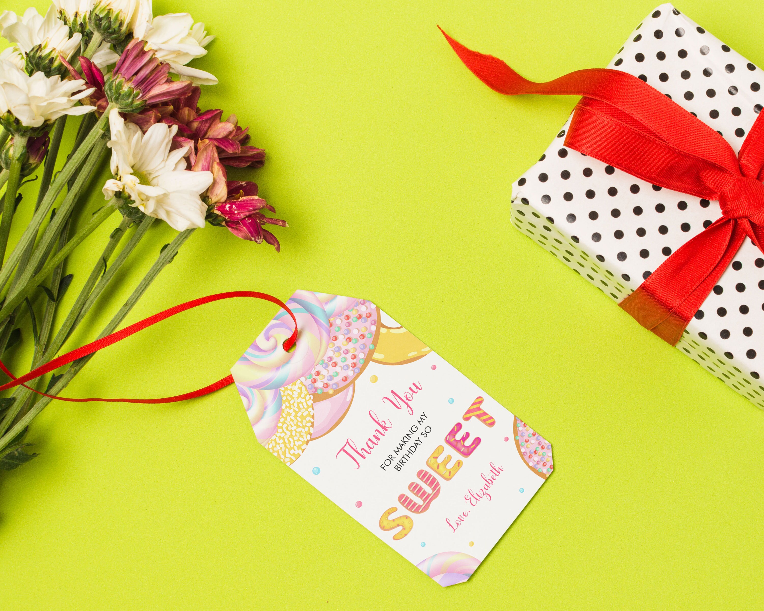 Two Sweet Birthday Favor Tag Template, Donuts Birthday, Thank You Tags