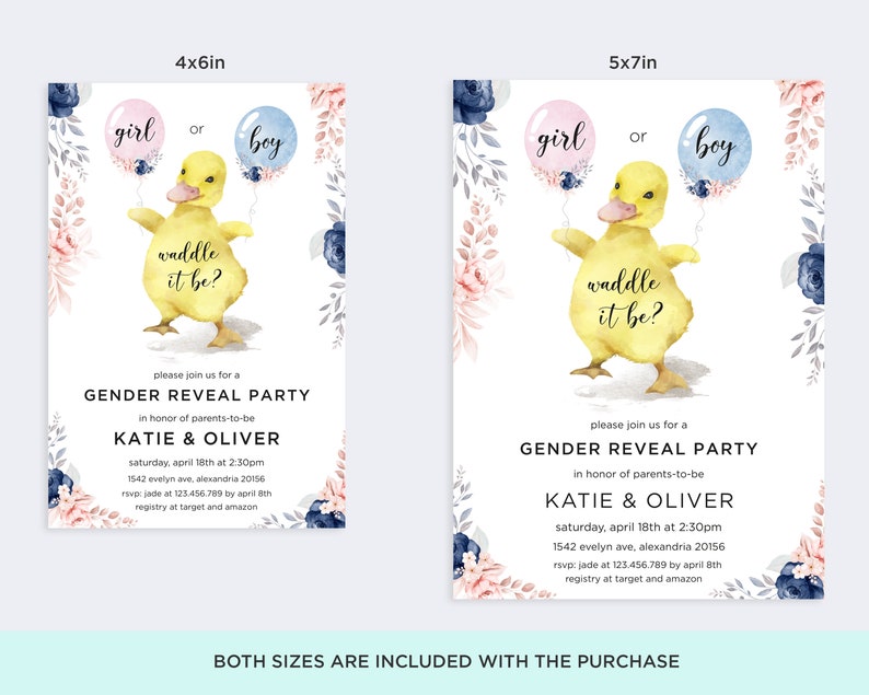 Duck Gender Reveal Invitation: Waddle it Be, He or She (Corjl Template) image 4