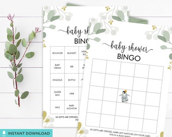 Penguin Baby Shower Bingo: 60 Pre-filled Cards, Gender Neutral (INSTANT DOWNLOAD)