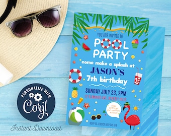 Editable Pool Party Birthday Invitation: Summer Fun (Instant Download)