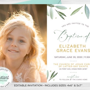 LDS Baptism Invitation for Girl / Corjl Invitation / Editable Template / INSTANT DOWNLOAD / 4x6" / 5x7 / LD01