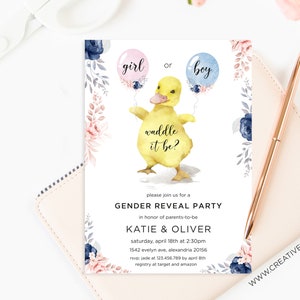 Duck Gender Reveal Invitation: Waddle it Be, He or She (Corjl Template) image 9