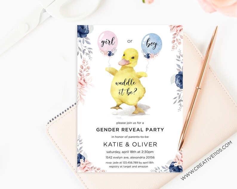 Duck Gender Reveal Invitation: Waddle it Be, He or She (Corjl Template) image 9