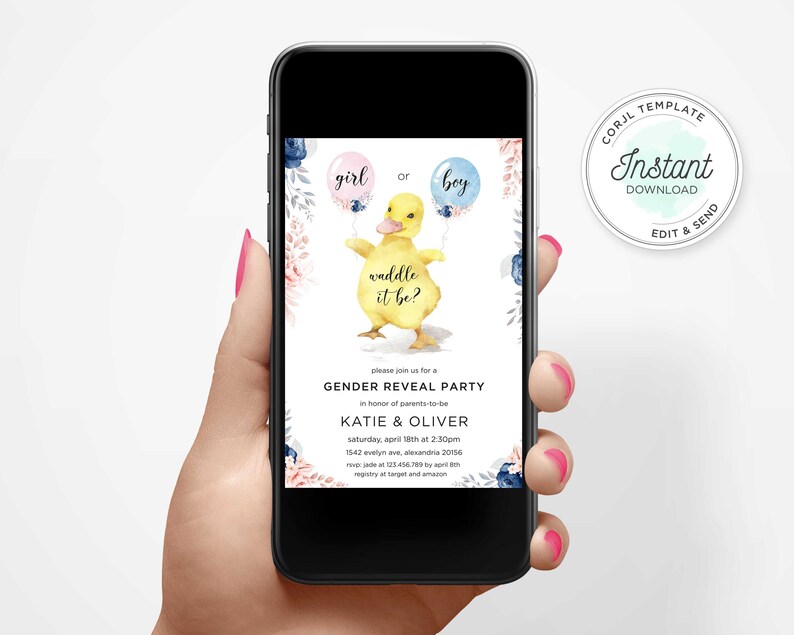 Duck Gender Reveal Invitation: Waddle it Be, He or She (Corjl Template) image 8