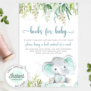 Livres de douche de bébé éléphant pour bébé carte / douche de bébé garçon / demande de livre / téléchargement immédiat / EMG19