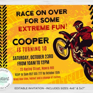 Dirt Bike Invitation / Motocross Birthday / 10th Birthday Invitation / Corjl / Digital Download / 4x6&quot; / 5x7&quot; / DB20