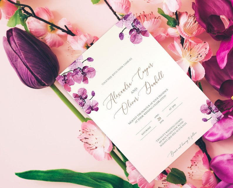 Printable Purple Invitation Orchid Wedding Invitation Suite ORC19
