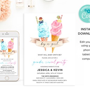 Eiscreme Gender Reveal Einladung: Er oder Sie Party (Digitaler Download) Bild 3