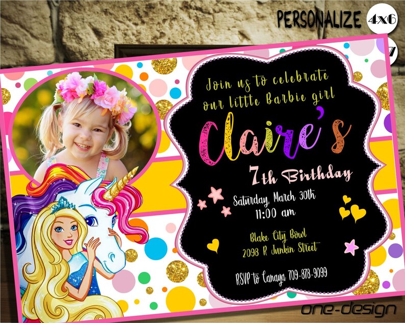 barbie unicorn invitation