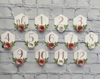 First Birthday Photo Banner / Geometric / Floral / Pink and White