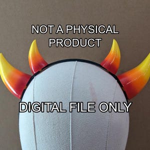 May include: A pair of devil horns with a gradient of yellow, orange, and red, attached to a black headband. The text "NOT A PHYSICAL PRODUCT" and "DIGITAL FILE ONLY" are displayed.