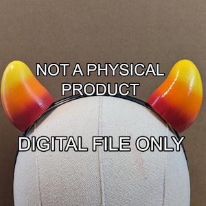 May include: A pair of gradient yellow, orange, and red devil horns attached to a black headband. The text "NOT A PHYSICAL PRODUCT" and "DIGITAL FILE ONLY" are displayed in white.